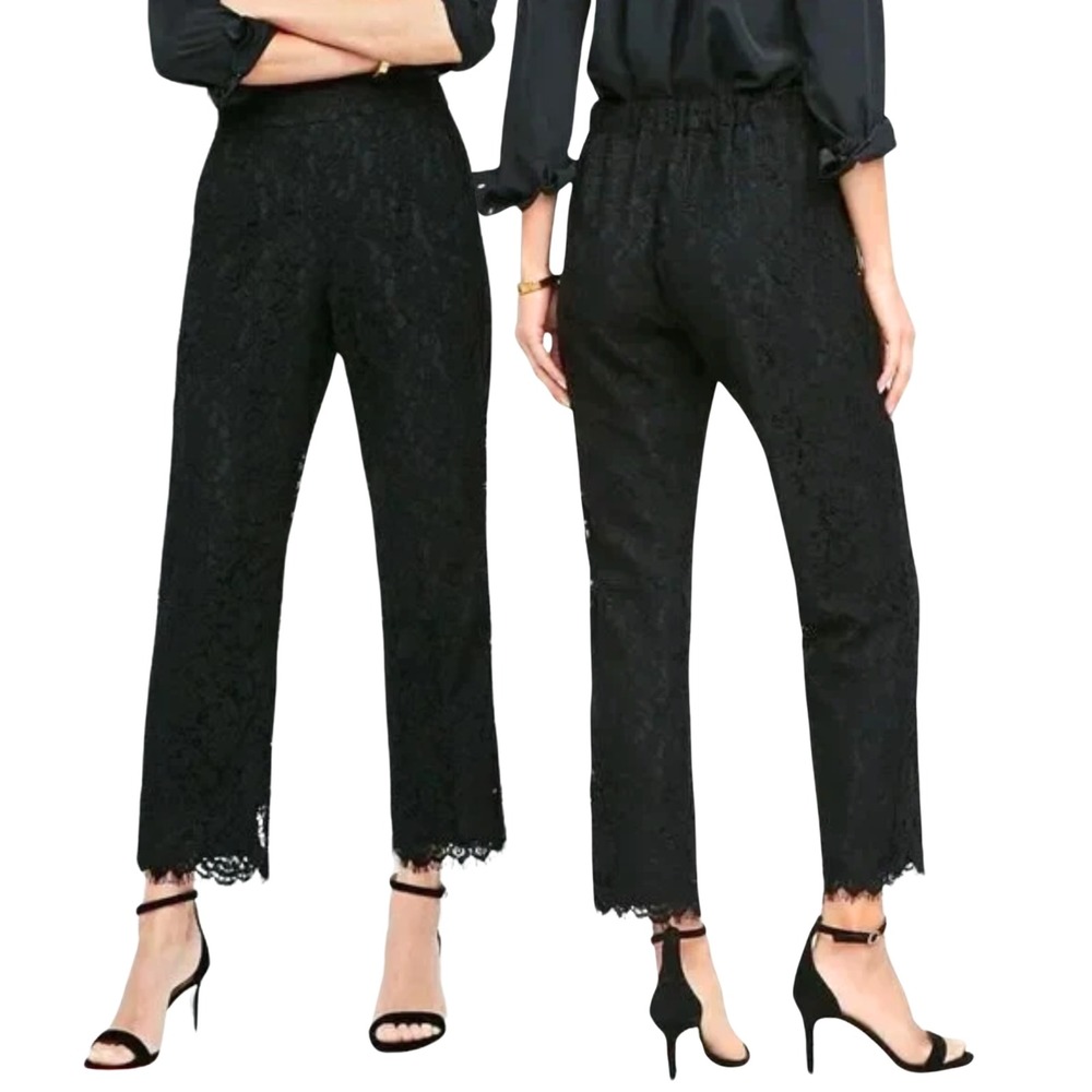 J.Crew Black Lace Peyton pant, Size 2, Cropped Wide Leg Pants, High Rise pull on